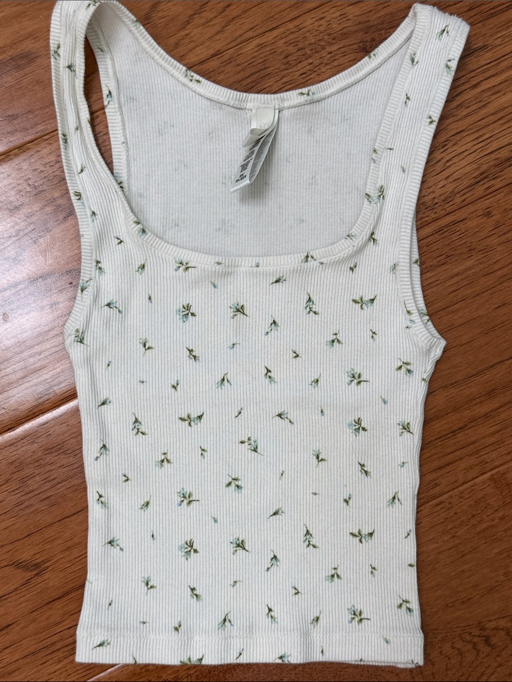 SKIMS Cream Ribbed Tank with Tiny Green Floral Print
